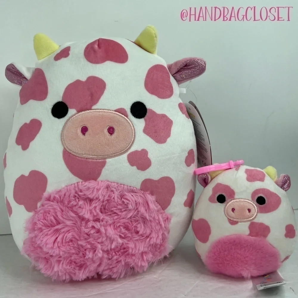 Squishmallow Pink Cow Evangelica Stuffed Animal and Keychain Set